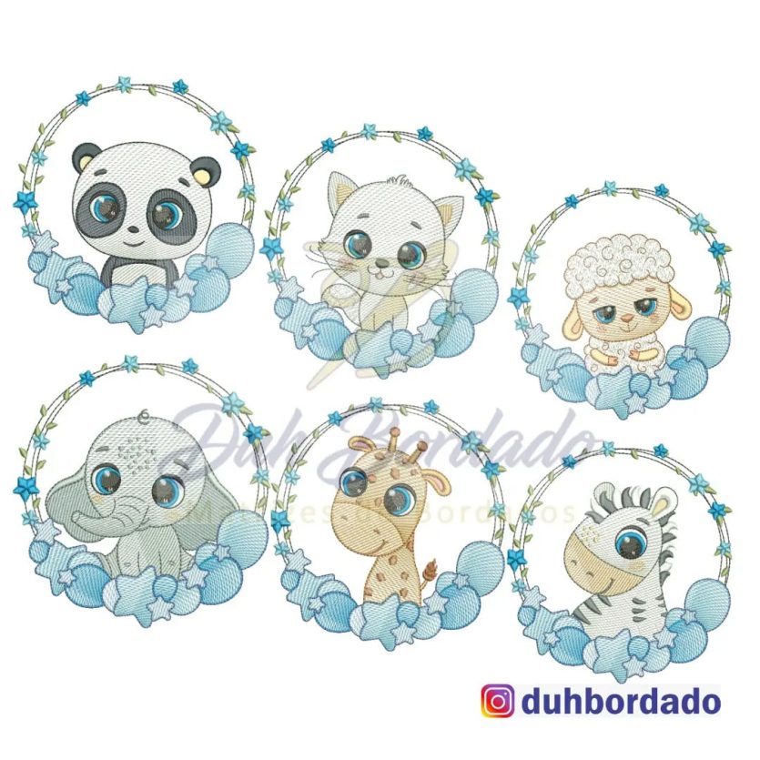 Coleção Matrizes de Bordados Animais Moldura Menino Completa