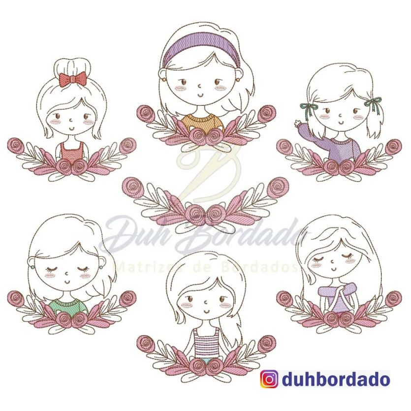 Coleção de Matrizes de Bordado Menina Floral Completa