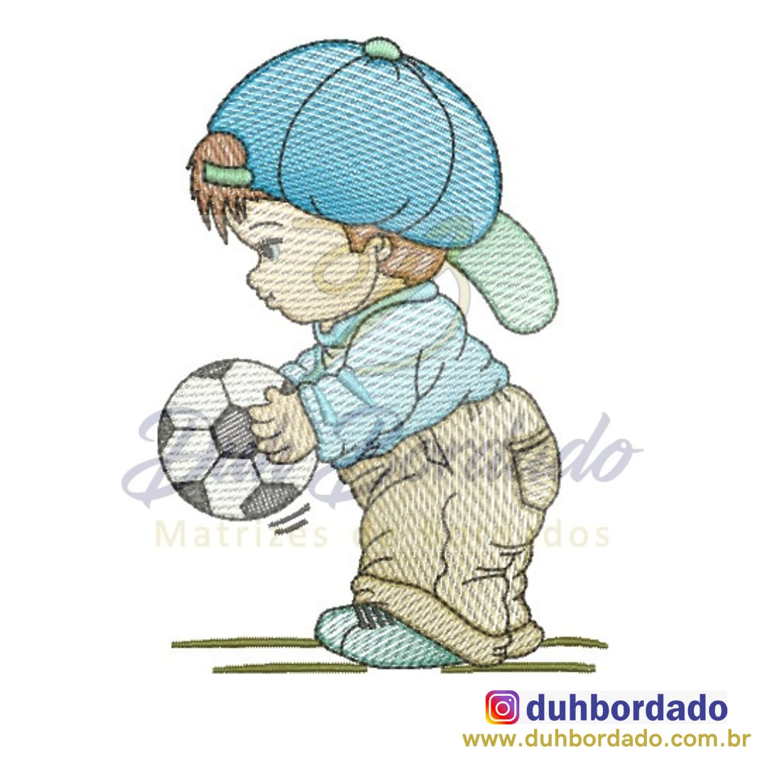 Matrizes Bordado Comp Menino jogando bola futebol times