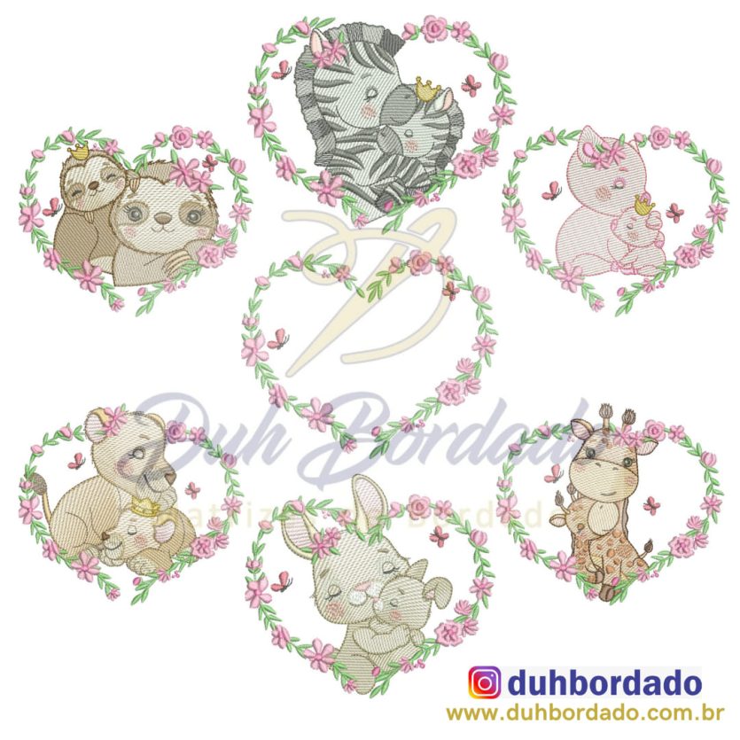 Coleção Matrizes de Bordados Animais Mamãe e Filhote Completa