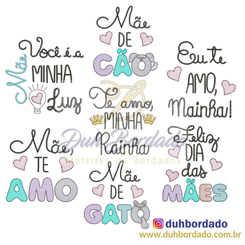 Coleção de Matrizes de Bordado Dia das Mães Completa