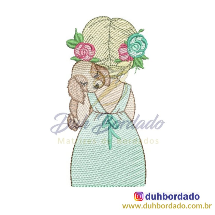 Matriz de Bordado Menina com Cachorrinho