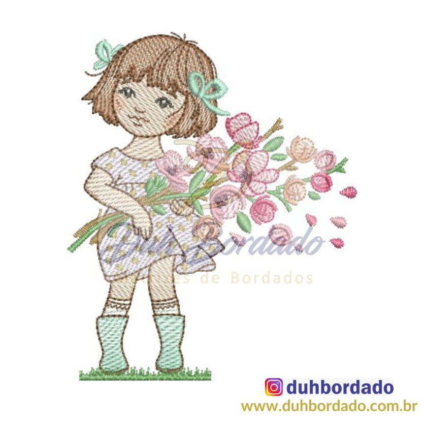 Matriz de Bordado Menina Flores