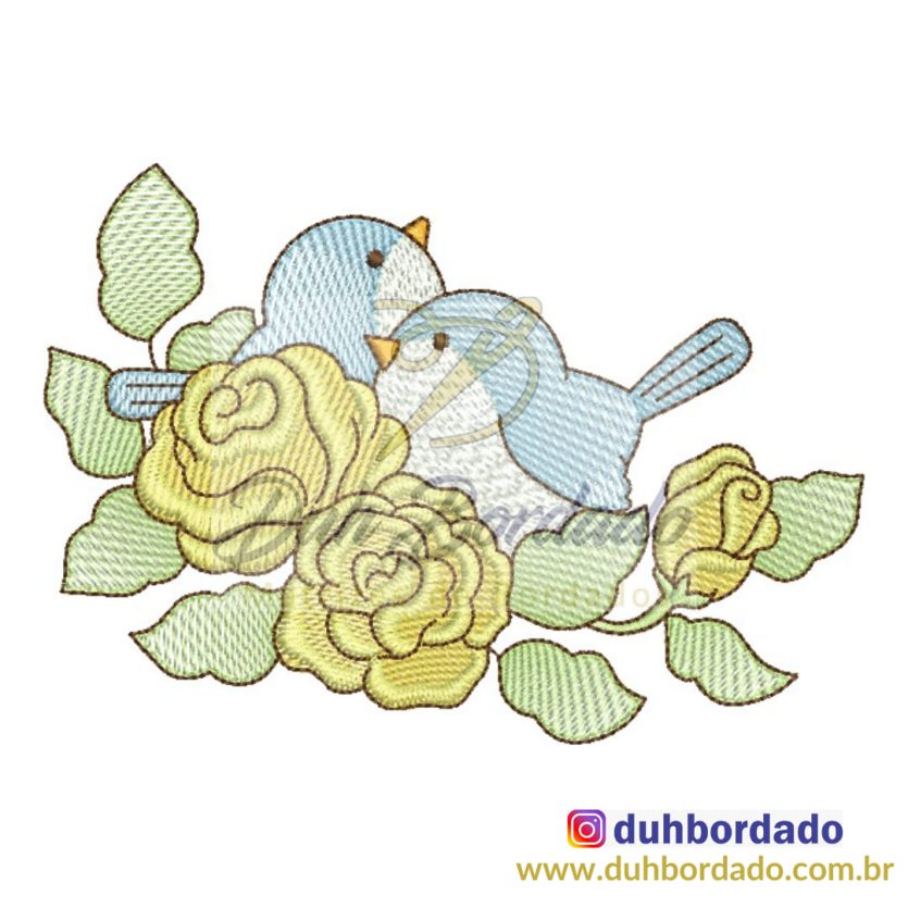 Matriz de Bordado Passarinhos e Rosas