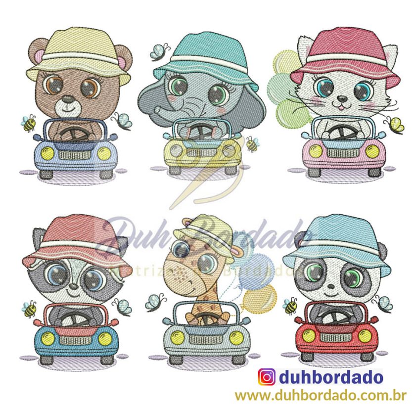 Coleção de Matrizes de Bordados Animais Motoristas Completa