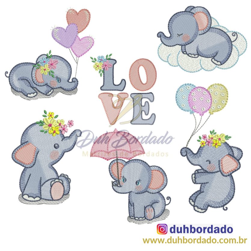 Coleção Matrizes de Bordados Elefantinhos Completa