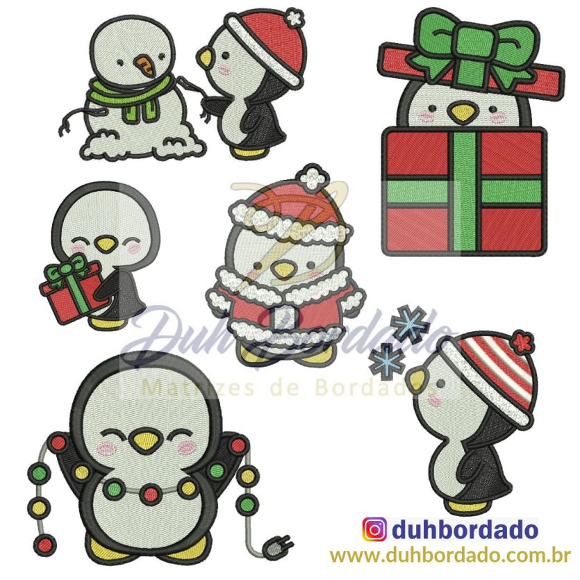 Coleção de Matrizes de Bordados Pinguins de Natal Completa
