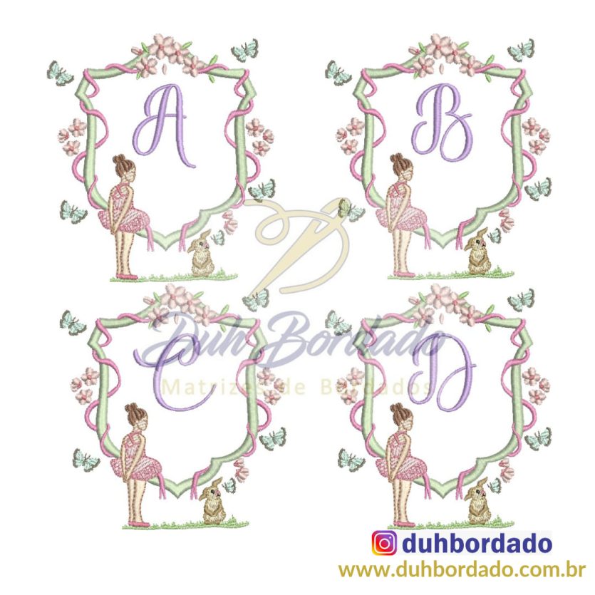 Coleção Matrizes de Bordado Alfabeto Monograma Bailarina Completa