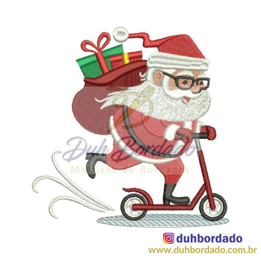 Matriz de Bordado Papai Noel no Patinete