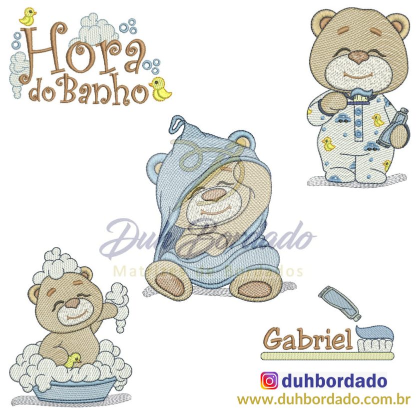 Coleção Matrizes de Bordados Ursinho Hora do Banho Completa