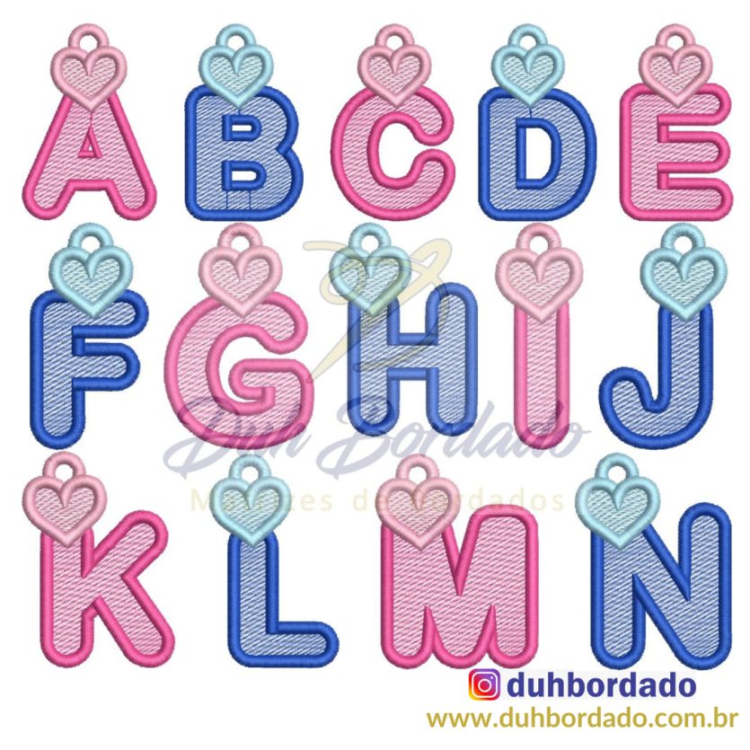 Coleção Matrizes de Bordado Alfabeto Chaveiro Completa