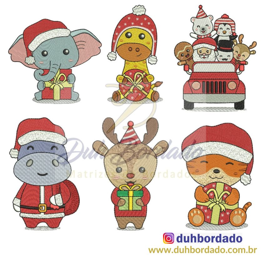 Coleção Matrizes de Bordados Animais Natal Completa