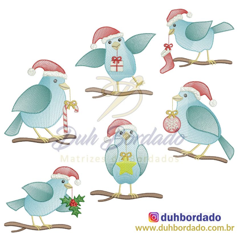Coleção Matrizes de Bordados Pássaros Natal Completa