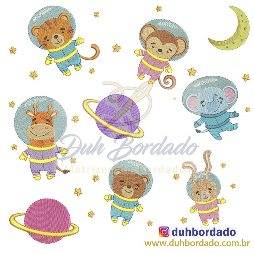 Coleção Matrizes de Bordados Animais Astronautas Completa