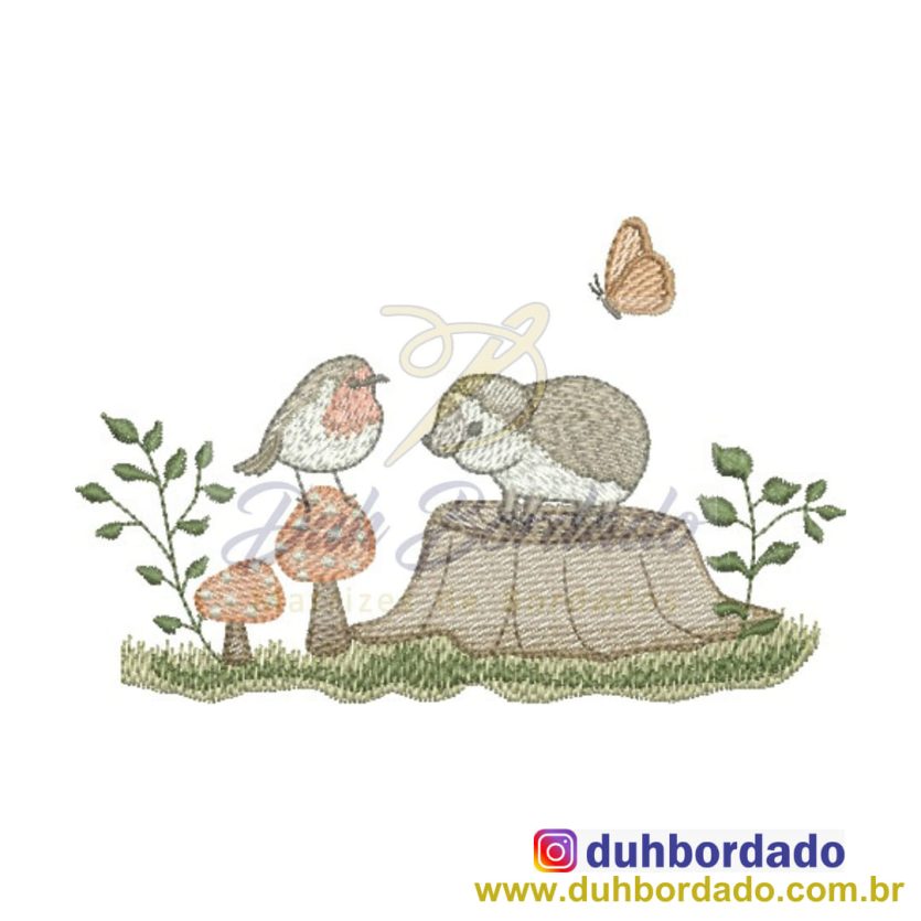 Matriz de Bordado Pássaro e Ouriço