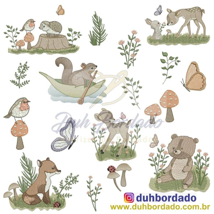Coleção Matrizes de Bordados Animais da Floresta Completa