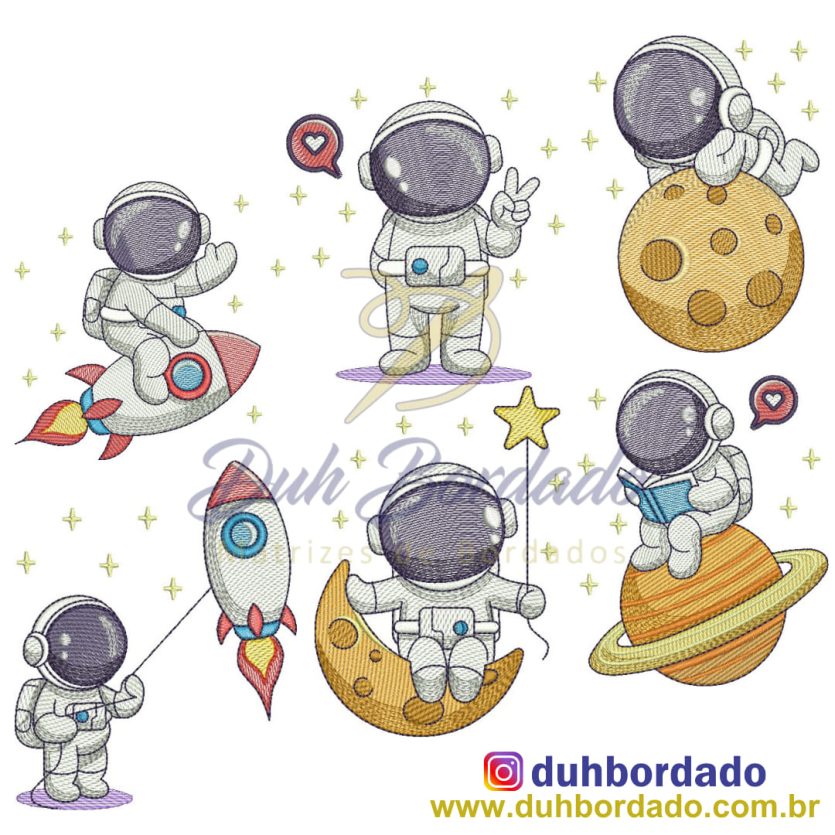 Coleção Matrizes de Bordados Astronautas Menino Completa