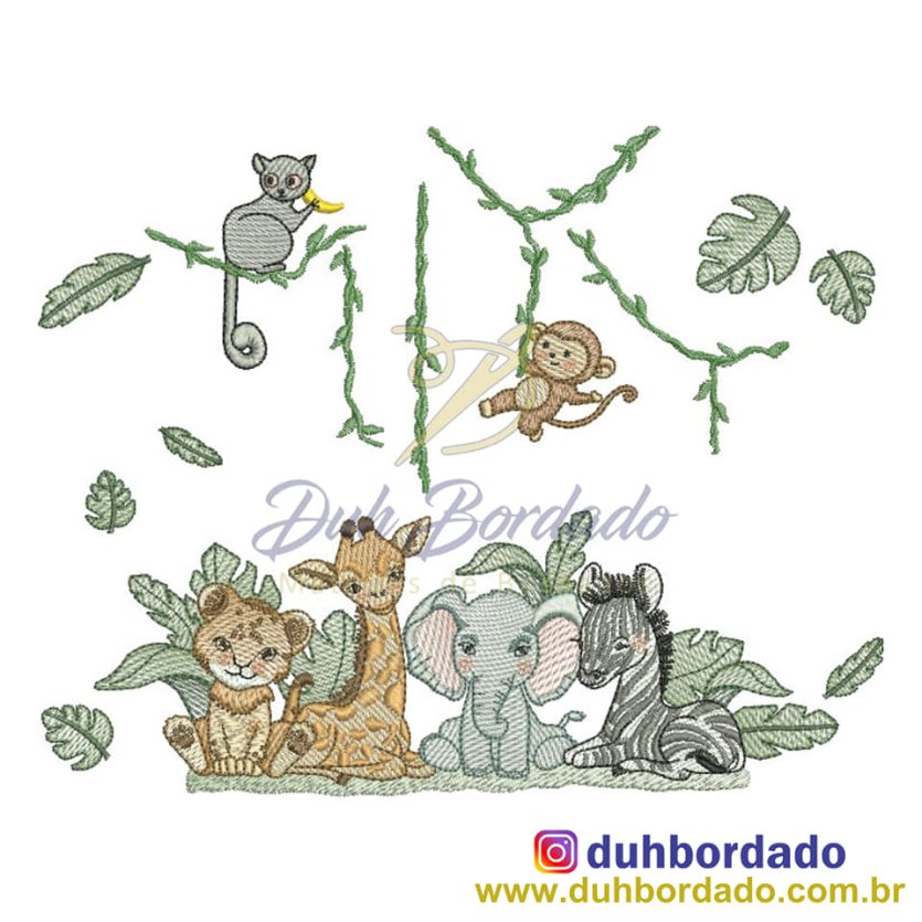 Matriz de Bordado de Animais Safari na Selva