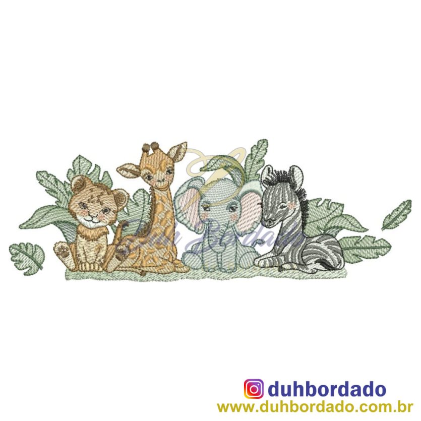 Matriz de Bordado de Animais Safari na Selva