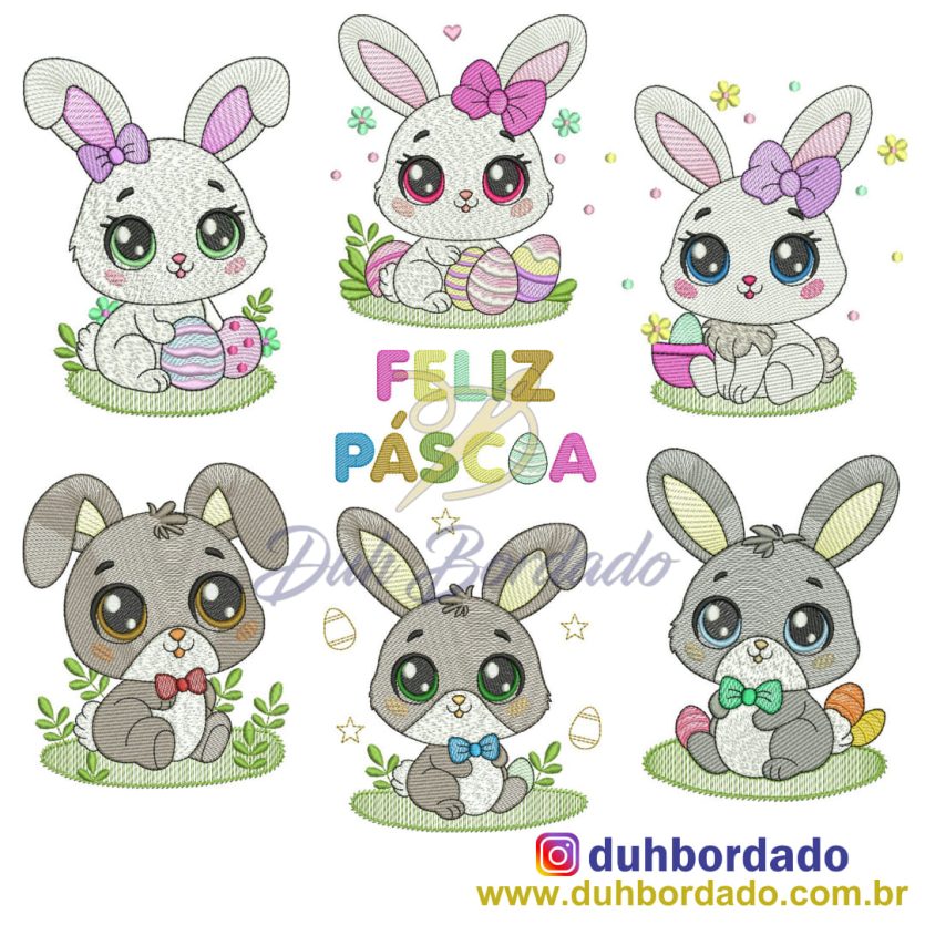 Coleção Matrizes de Bordados Coelhos Páscoa Completa