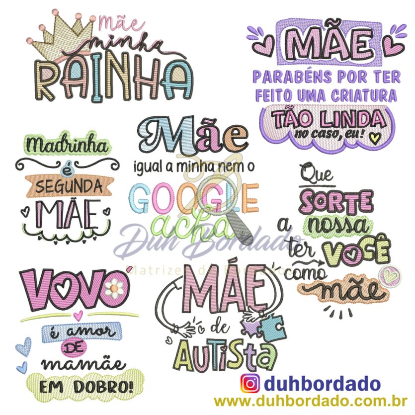 Coleção Matrizes de Bordados Frases Dia das Mães Completa