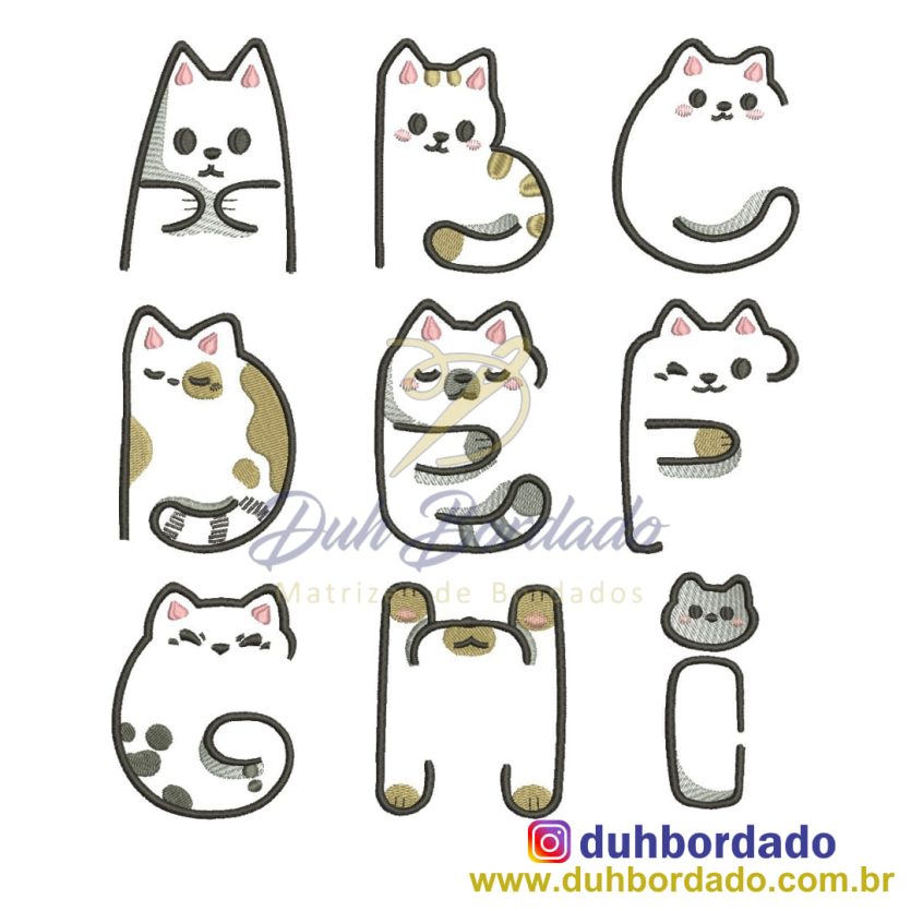Coleção Matrizes de Bordado Alfabeto Gato Completa