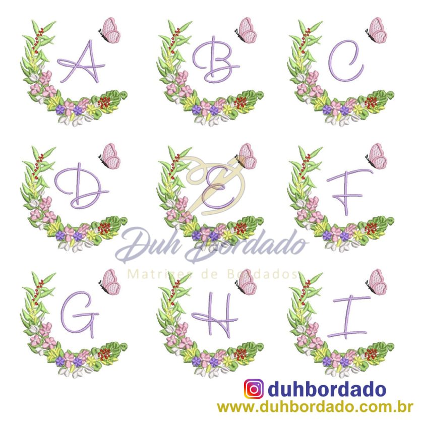 Coleção Matrizes de Bordado Alfabeto Floral Completa