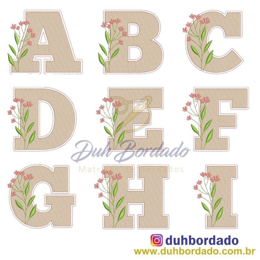 Coleção Matrizes de Bordado Alfabeto Floral Completa