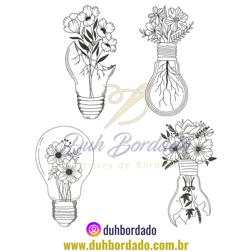 Coleção Matrizes de Bordados Lâmpadas Florais Completa