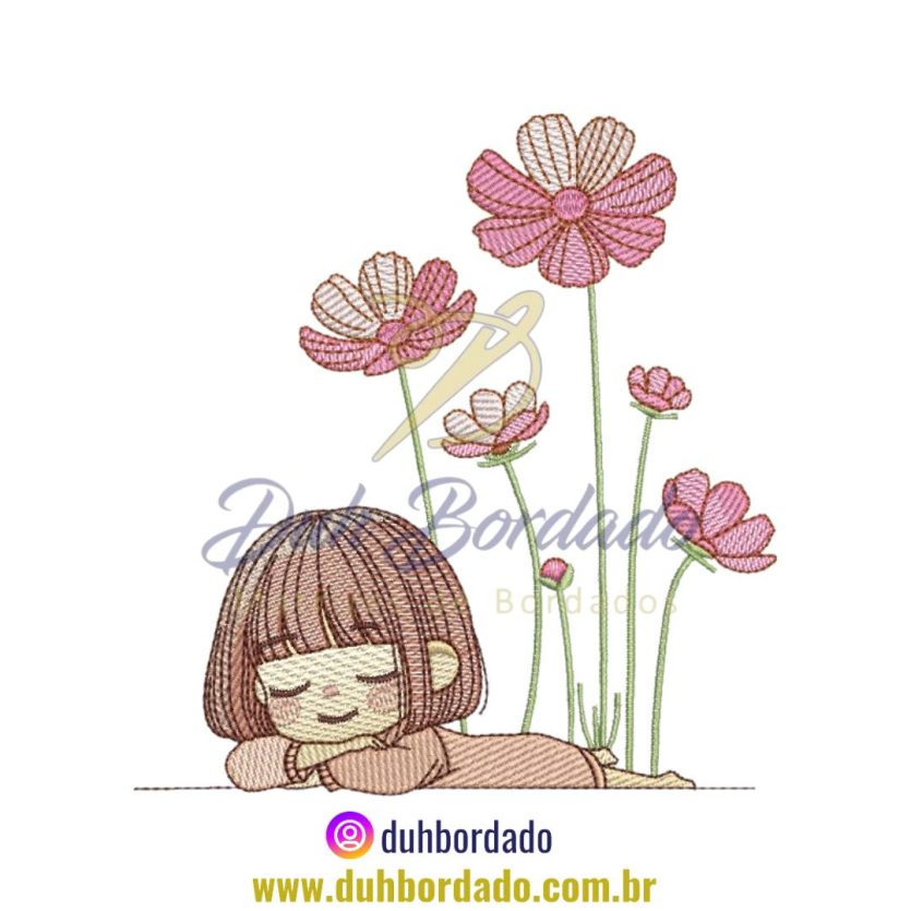 Matriz de bordado de Menina Floral
