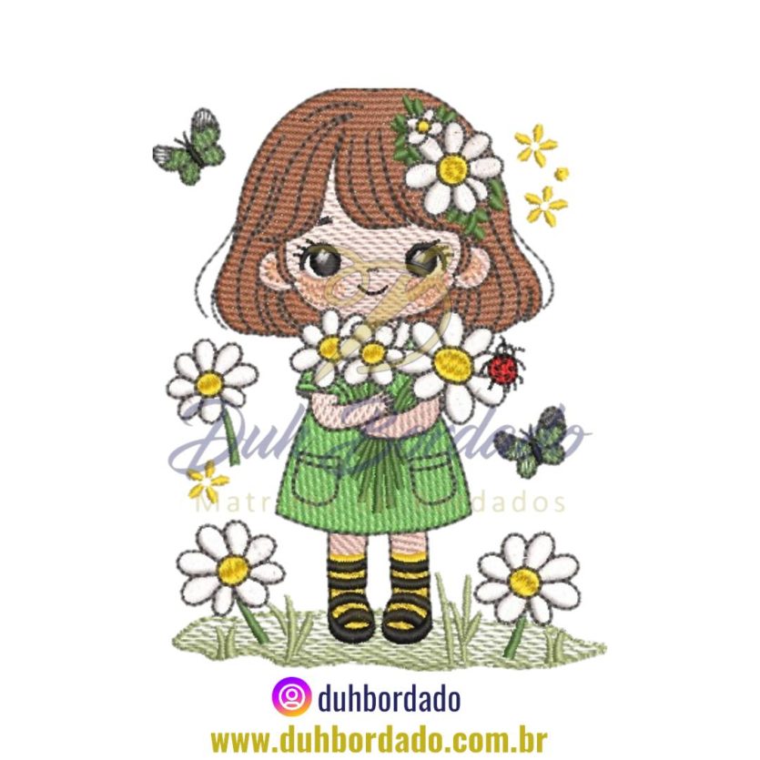 Matriz de bordado de Menina Floral