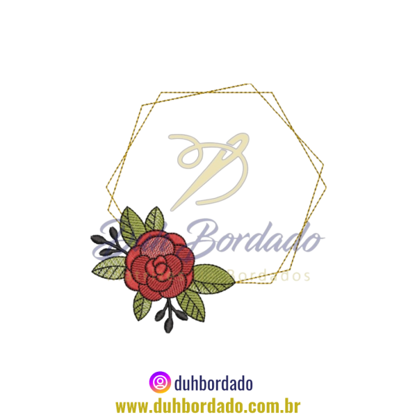 Matriz de Bordado Moldura Hexágono Floral