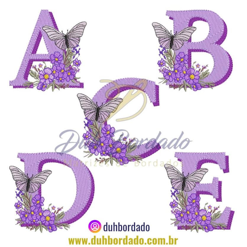 Coleção Matrizes de Bordado Alfabeto Borboleta