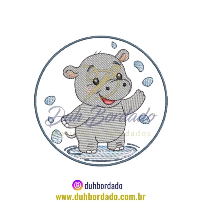 Matriz de Bordado de Hipopótamo Na Bolha