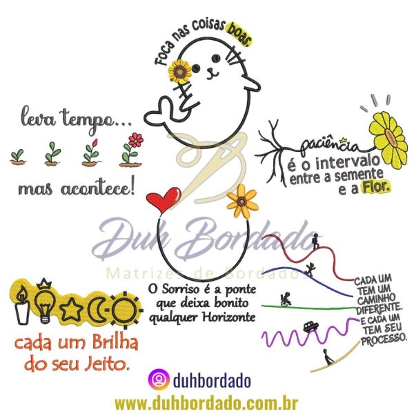 Coleção Matrizes de Bordados de Frases Com Desenhos