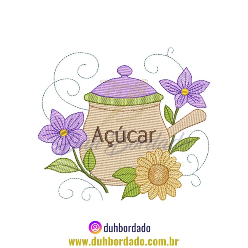 Matriz de Bordado de Cozinha Açucareiro Com Flores