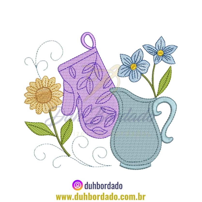 Matriz de Bordado de Jarra Cozinha Floral