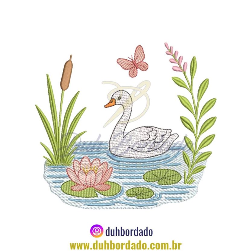 Matriz de Bordado de Cisne No Lago