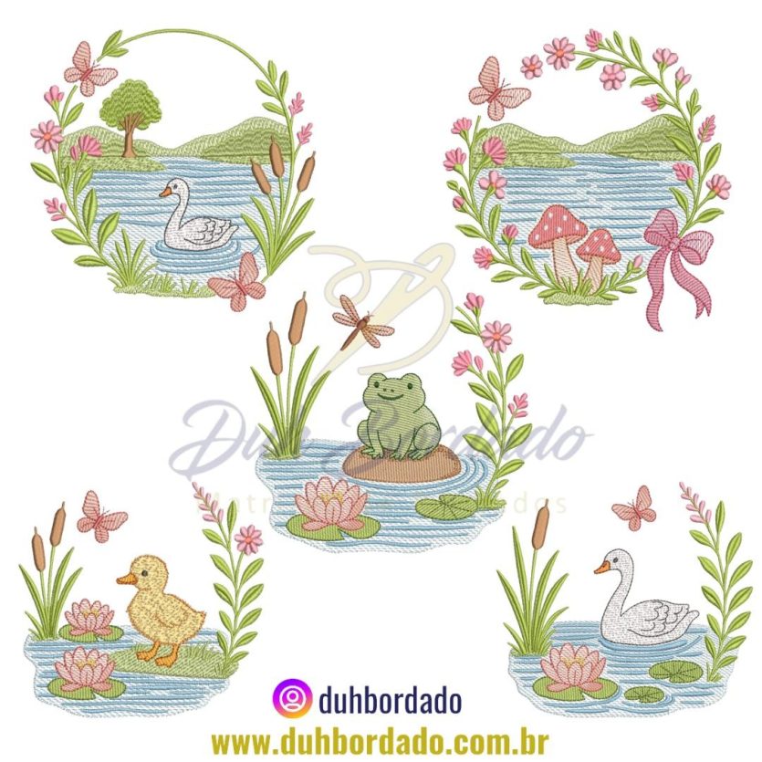 Coleção Matrizes de Bordados De Animais No Lago