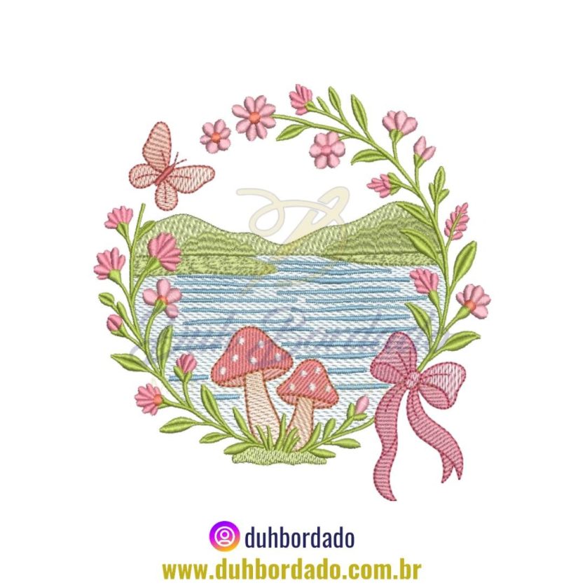 Matriz de Bordado Moldura Lago Delicado