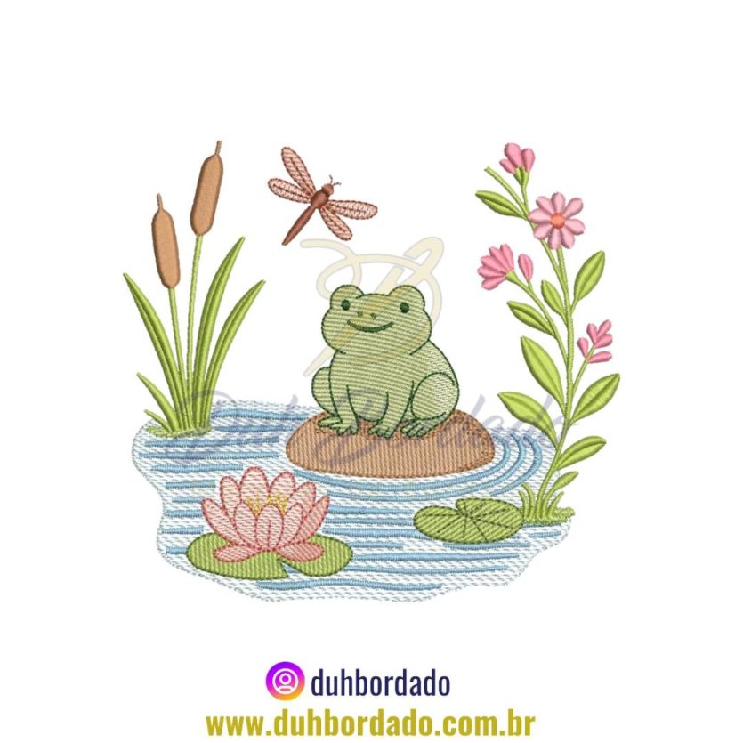 Matriz de Bordado de Sapo No Lago