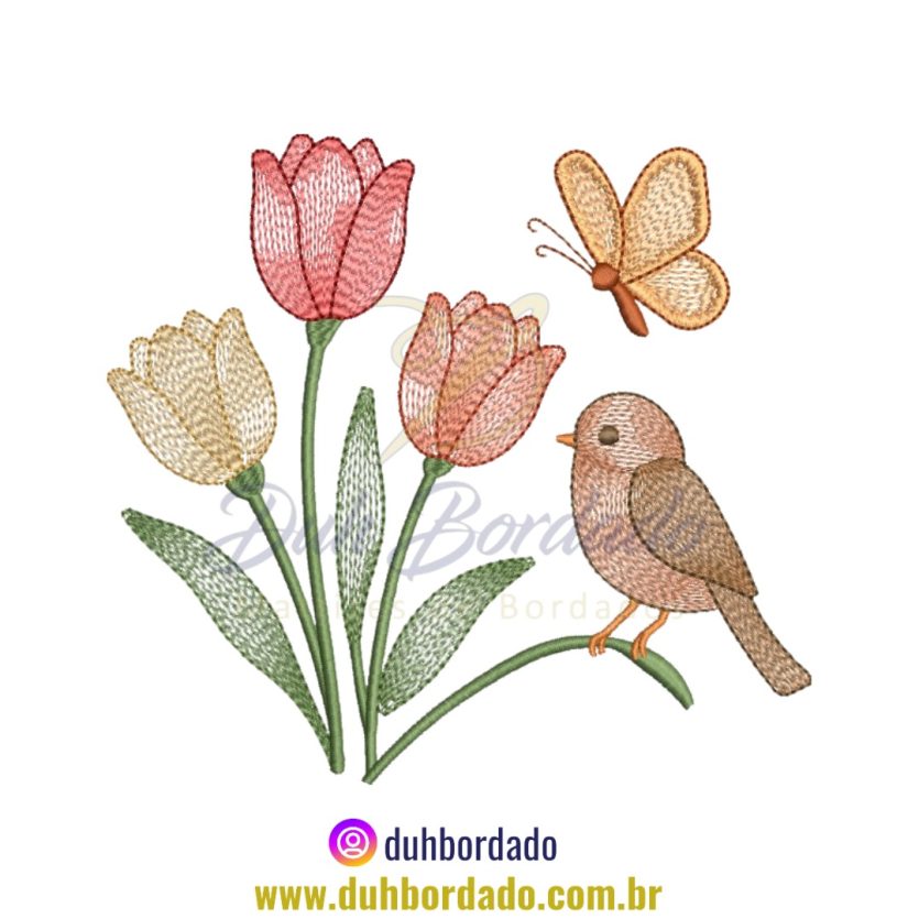 Matriz de Bordado de Tulipas Floral