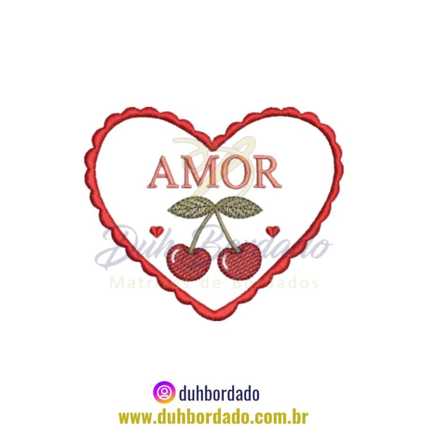 Matriz de Bordado de Cerejas Coração