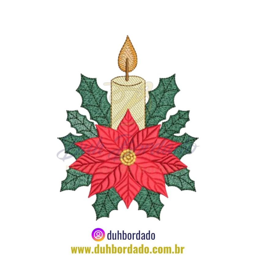 Matriz de Bordado de Poinsétia e Vela Natal Floral