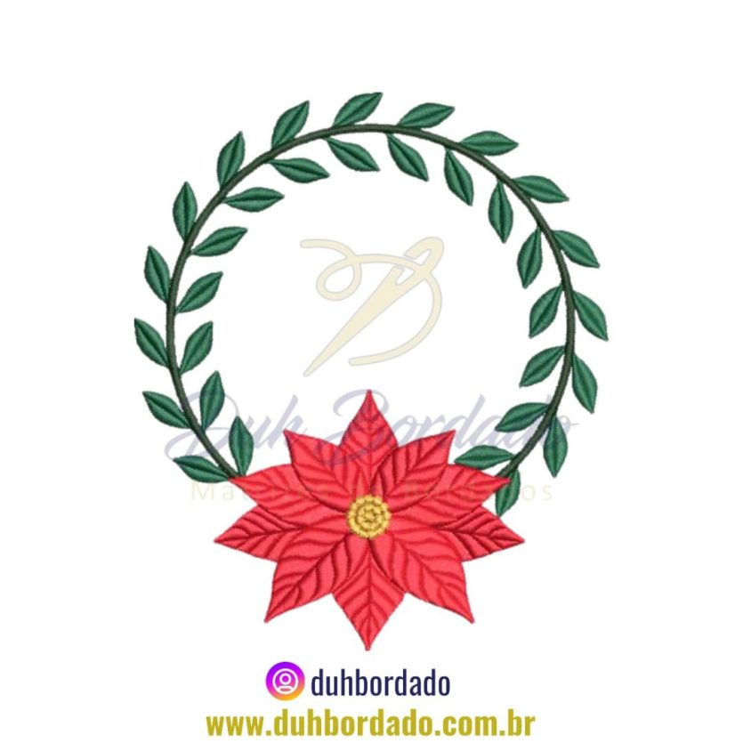 Matriz de Bordado de Moldura Poinsétia Floral Natal