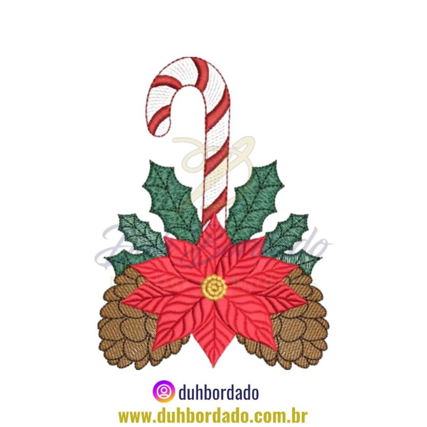 Matriz de Bordado de Poinsétia e Pinha Natal Floral