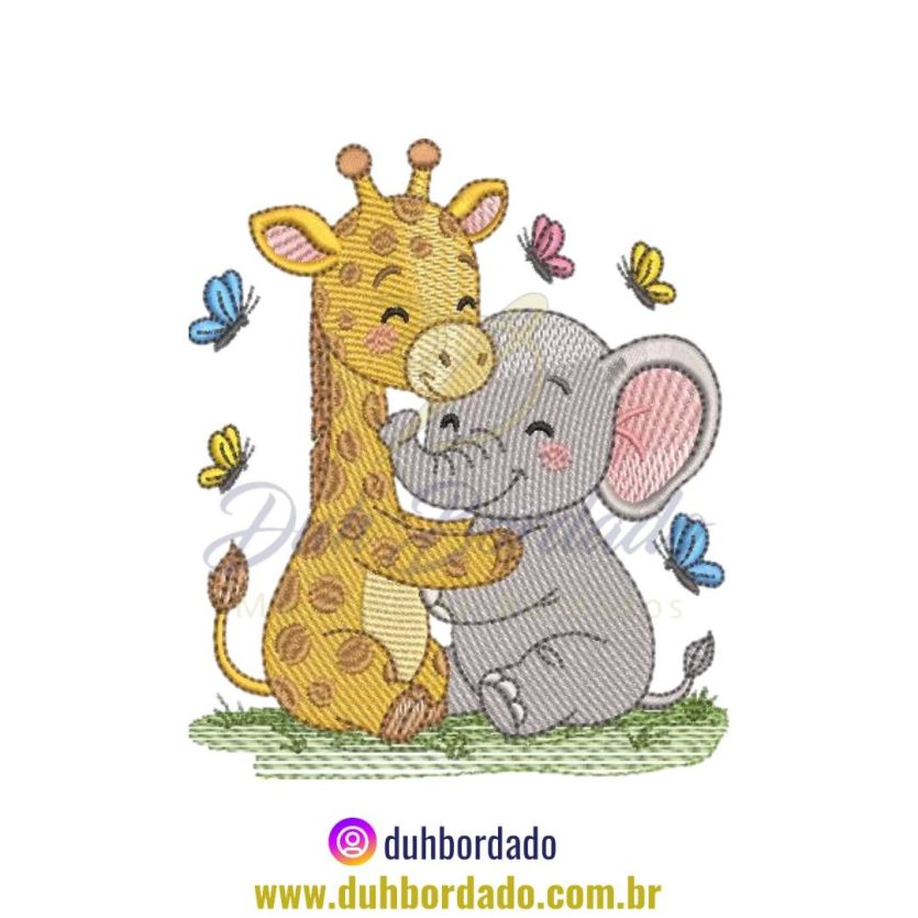 Matriz de Bordado de Girafa e Elefante Infantil