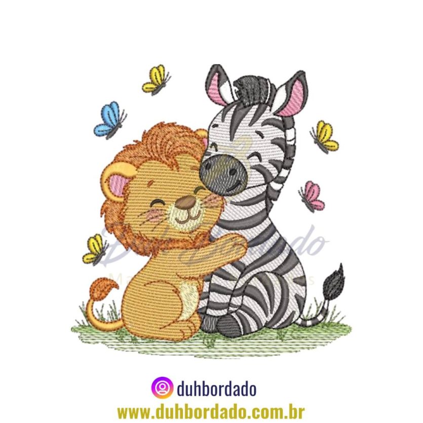 Matriz de Bordado de Leão e Zebra Infantil