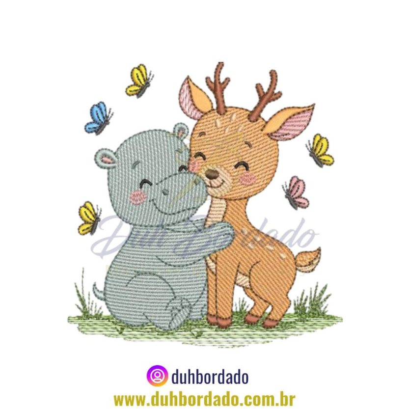 Matriz de Bordado de Hipopótamo e Cervo Infantil