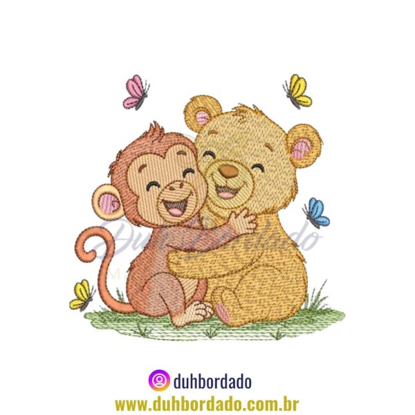 Matriz de Bordado de Macaco e Urso Infantil